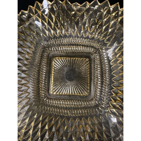 Antique EAPG Amber Daisy & Button Square Candy Nut Dish 6.75" Pressed Glass - Picture 5 of 8